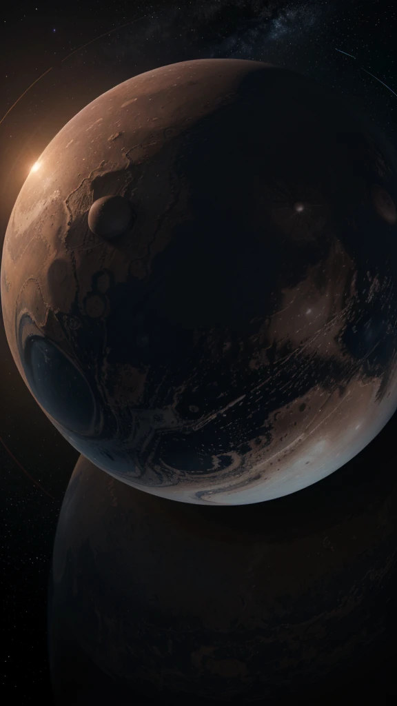 Generate an image depicting a night sky where other planets, such as Mars, Jupiter, and Saturn, are as close to Earth as the Moon. Show how the sky would look with these planets prominently visible, highlighting their unique features and details against the backdrop of stars. 8k resolution, realistic, super details