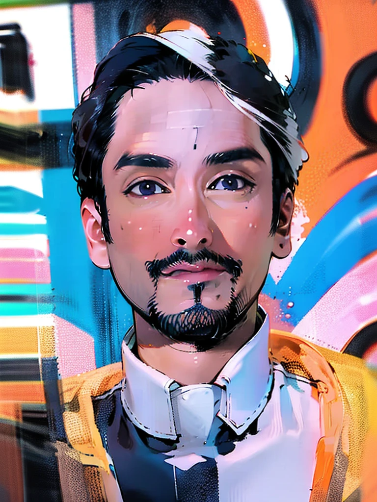 an asian man with clear face, no moustach, no beard, Nadech face, wearing an off-white traditional arabian clothing, thawb, white cloak with full sleeve, standing in an abstract neon background, looking up at the sky with a solemn expression, detailed face, beautiful detailed eyes, beautiful detailed lips, extremely detailed facial features, long eyelashes, photorealistic, 8k, high quality, dramatic lighting, cinematic, vibrant neon colors, surreal, hyper detailed