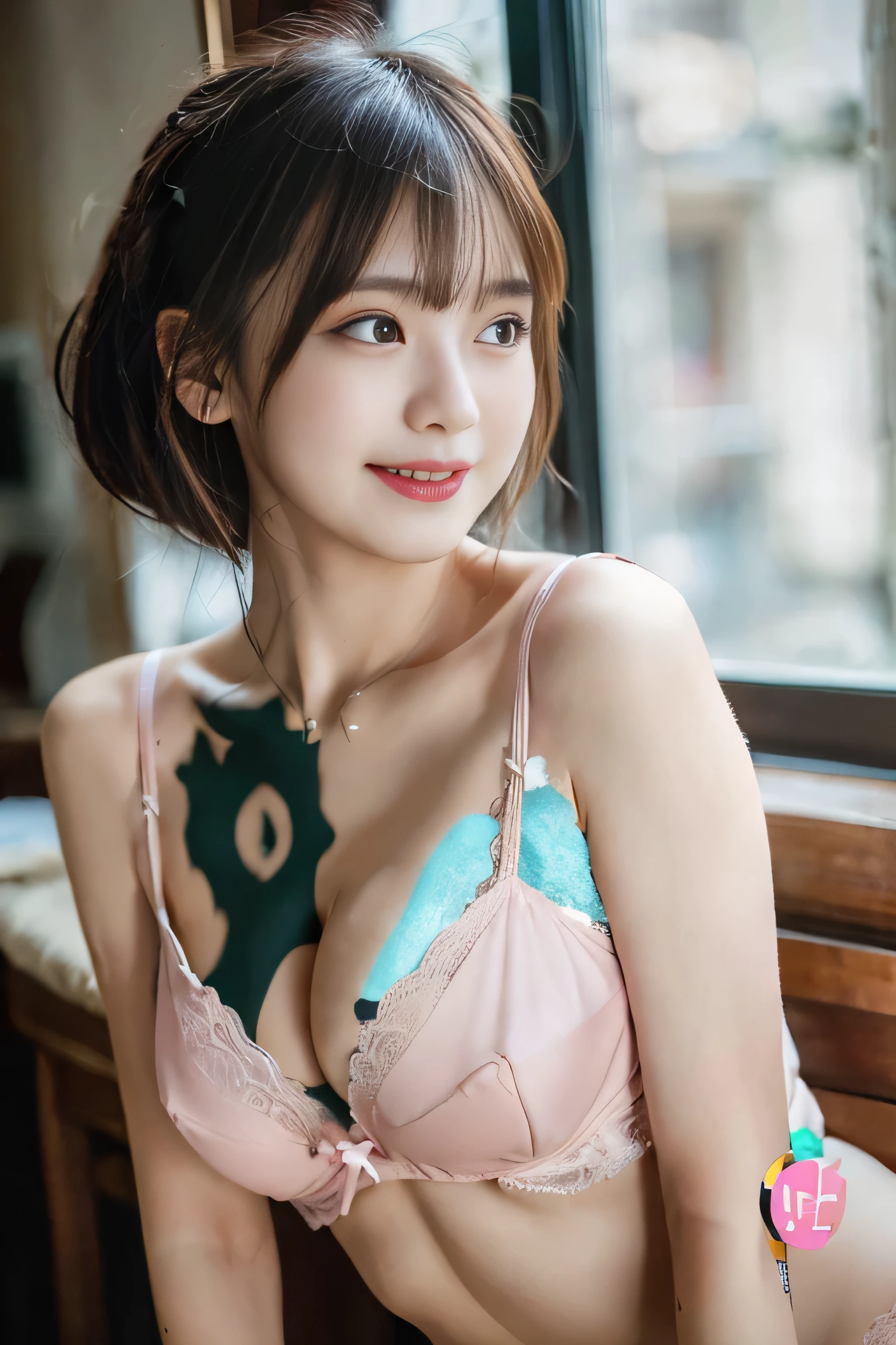 buzzer, Lustful, (Best Quality,4K, 8K, hight resolution, masutepiece:1.2), Ultra-detailed, (Realistic ,Photorealistic ,Photorealsitic:1.37), 1girl in, (Perfect body :1.2), Ultra-detailed face, Detailed lips, Detailed eyes, Sexy double eyelids, Beautiful detailed eyes, Beautiful detailed lips, sexy flirty pose, wearing Lingerie, Hi-Res, Cinematic Angle, Professional Lighting, Unity 8k Wallpaper, Aesthetic, masterpiece, top-quality, Shy laughter, (Large Breasts:1.5), (Slim Body:1.5), (white and pink lingerie:1.5),(indoors:1.5)