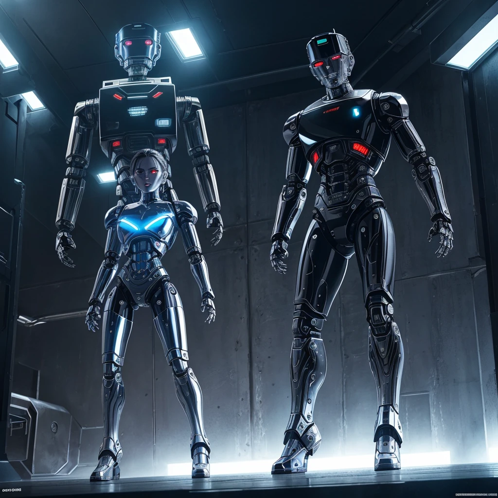 'terminator 3', 'terminator \(series\)', 'T-X', 'T-X(terminator)', 'endoskeleton', 'chrome metal', '(metal skin:1.4)', posing for a magazine. 'full body','legs wide open to show her pussy', 'sexy', '(glowing pupils:1.3)', 'blue pupils', '(robot joints:1.3)',