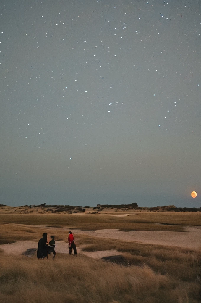 Big Kingdom, large spotlights, dark skies, red moon