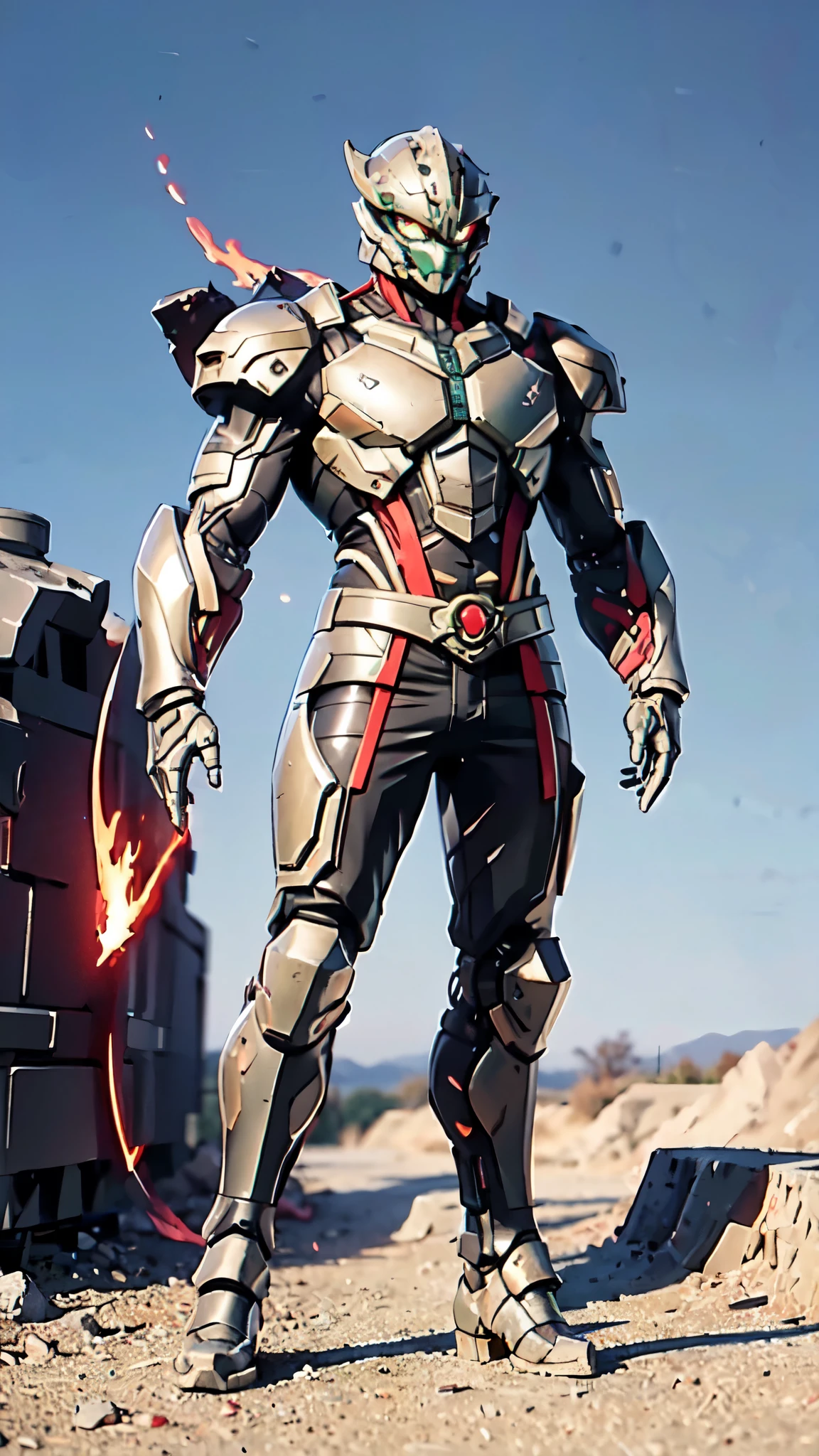 A man wearing a full-face helmet, a fantasy-style biotech armored combat suit, green eyes, (a composite layered chest armor), fully enclosed shoulder guards, matching arm and leg guards, the belt is adorned with dragon claw grasping orbs, (the color scheme is primarily black with red accents), the design balances heavy with agility, a high-tech bio-mecha armor, (Armor Concept Inspired by Dragons, stand on the top of a skyscraper in a futuristic sci-fi city), this character embodies a finely crafted fantasy-surreal style armored hero in anime style, exquisite and mature manga art style, (element, plasma, energy, the armor glows), ((male:1.5)), metallic, real texture material, dramatic, high definition, best quality, highres, ultra-detailed, ultra-fine painting, extremely delicate, professional, perfect body proportions, golden ratio, anatomically correct, symmetrical face, extremely detailed eyes and face, high quality eyes, creativity, RAW photo, UHD, 32k, Natural light, cinematic lighting, masterpiece-anatomy-perfect, masterpiece:1.5