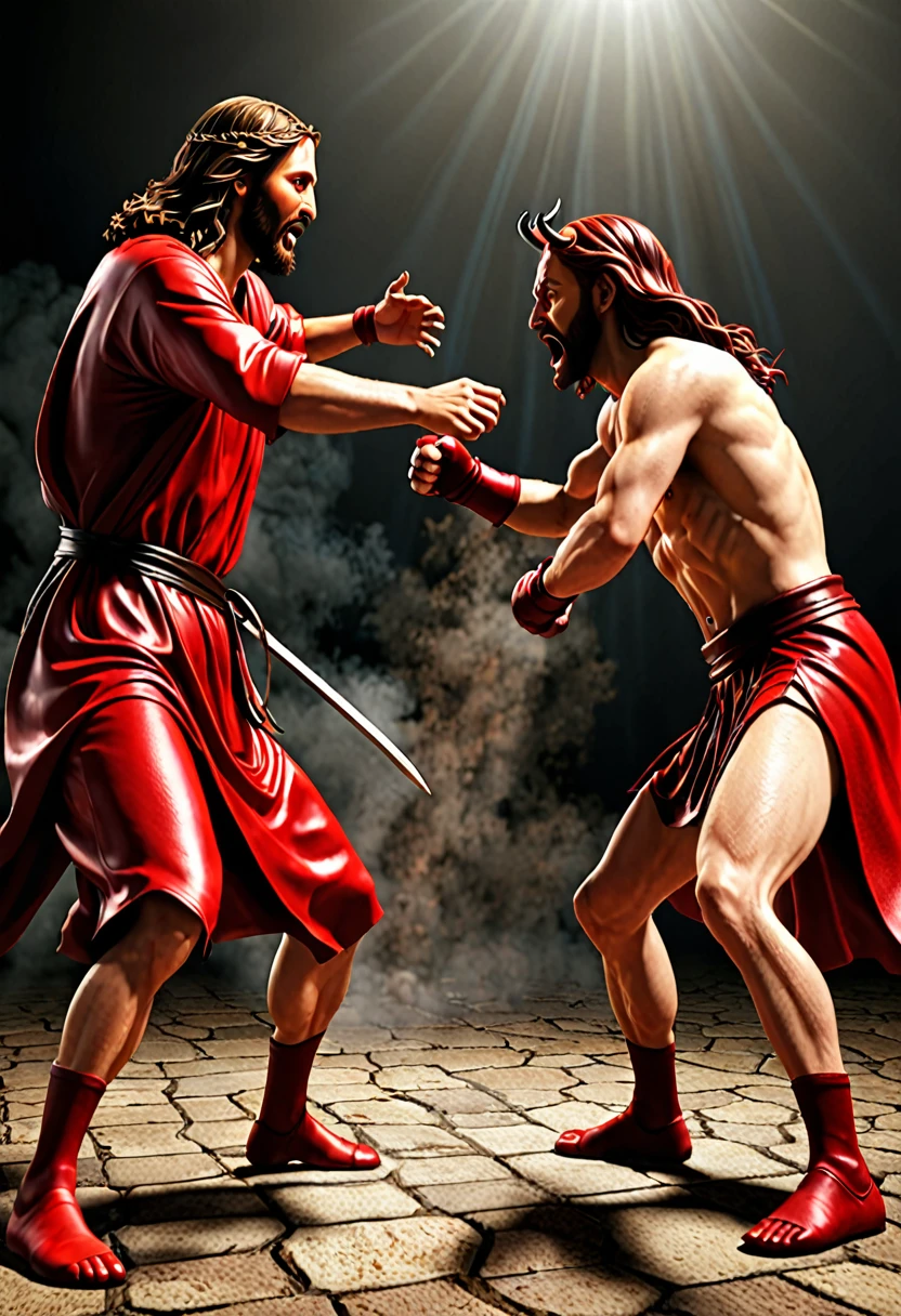 Fighting of Jesus vs devil realistic 3d