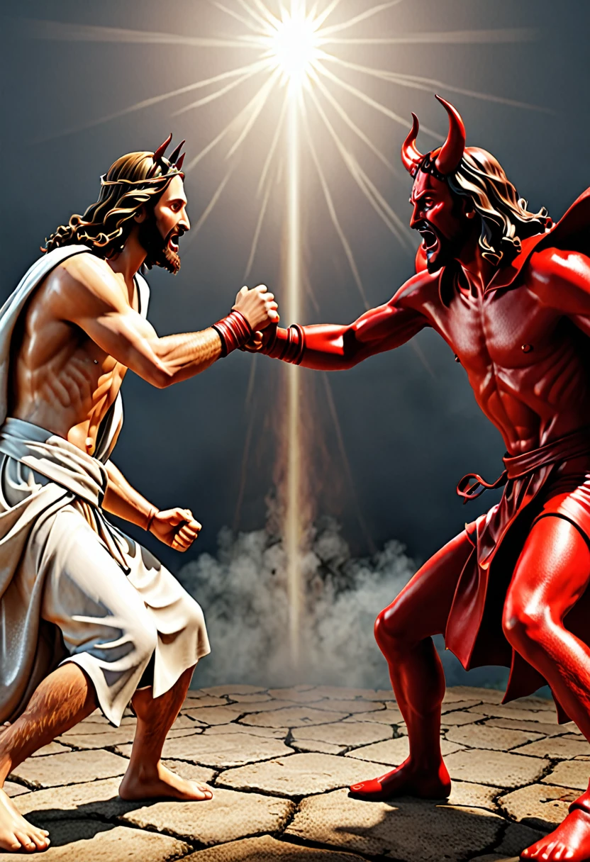 Fighting of Jesus vs devil realistic 3d