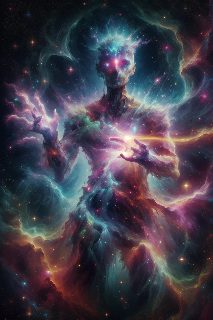 martius_nebula beautiful bright proton sorceress cosmic hand, Making his hands in space, A nebula as a book, Nebula Hand Martius_nebula beautiful bright proton magician martius_A cyborg warrior imbued with nebula lightning