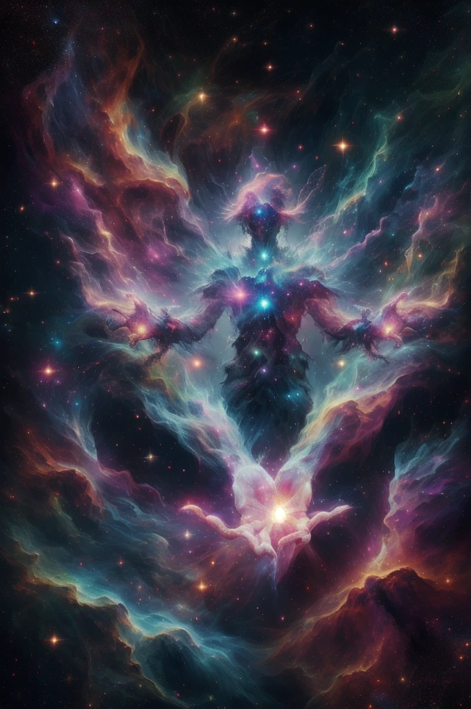 martius_nebula beautiful bright proton sorceress cosmic hand, Making his hands in space, A nebula as a book, Nebula Hand Martius_nebula beautiful bright proton magician martius_A cyborg warrior imbued with nebula lightning