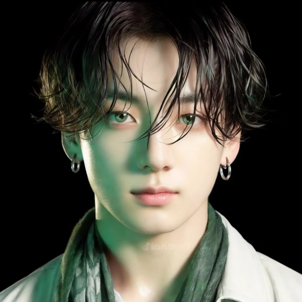 a close-up of a person with a scarf on a black background, jungkook, BTS group, kpop idol portrait, realism artistic style, beautiful androgynous prince, bts, delicate androgynous prince, inspired by jungkook jeon young pale angel