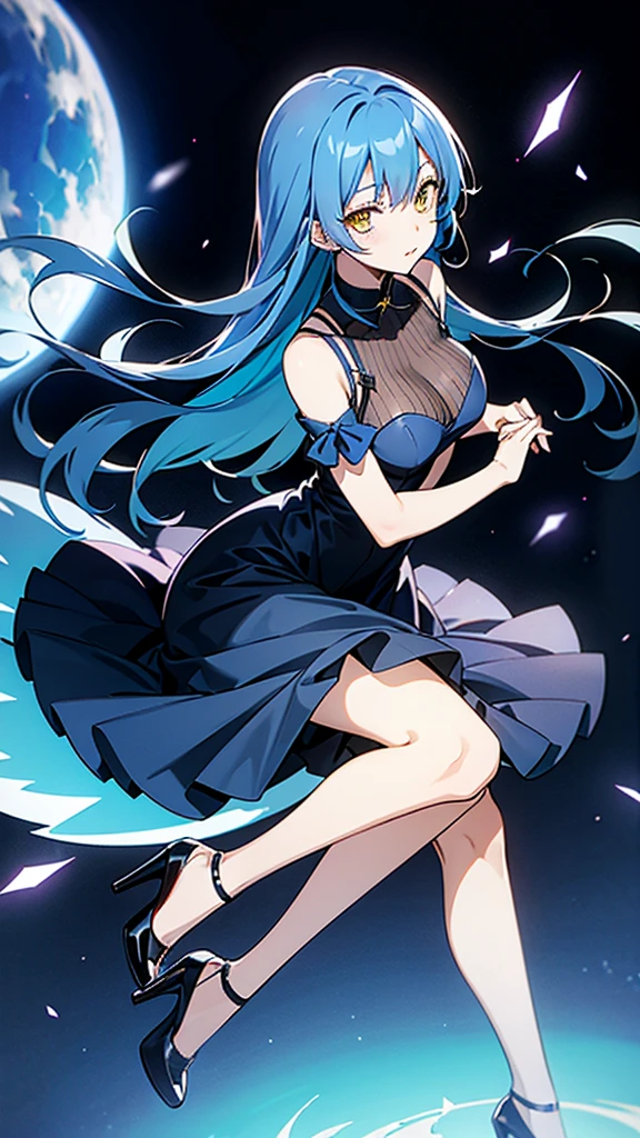 24 yers old
anime girl with blue hair and yellow eyes stocking dress with high heels (3a43477a48)