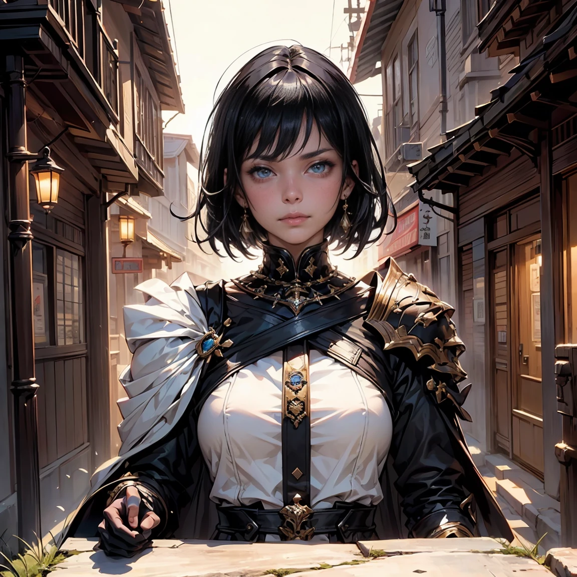 a woman, 1girl, short bob black hair, small breasts, blue sky eyes!!!, fait skin, blank face, she nude, penis instead of a pussy, night, medieval japanese town, very sexy body, detailed face, beautiful detailed eyes, beautiful detailed lips, extremely detailed eyes and face, long eyelashes, detailed clothing, intricate details, highly detailed, photo realistic, 8k, best quality, masterpiece, cinematic lighting, dramatic lighting, vibrant colors, fantasy, digital art, concept art