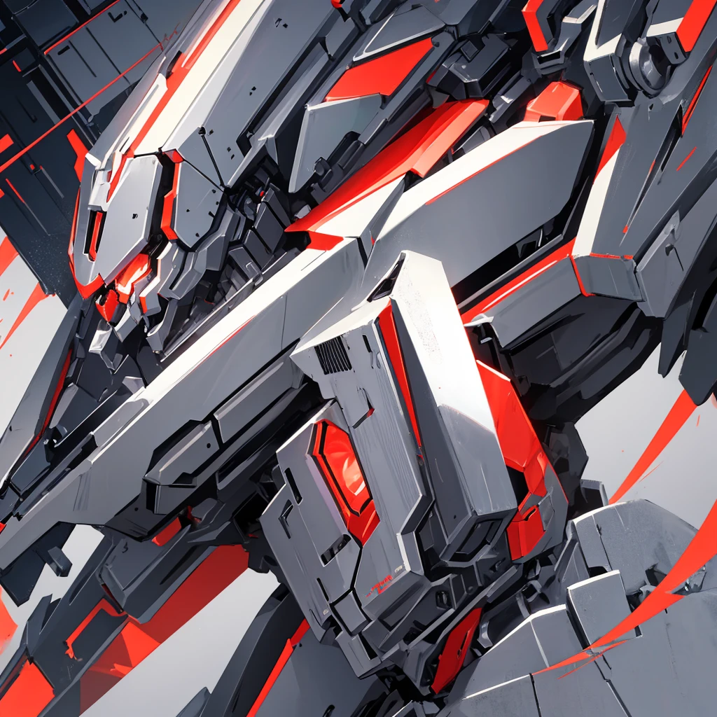 A mecha made of steel,There is no one in the picture,A huge mecha flashing red,((Plain gray background))