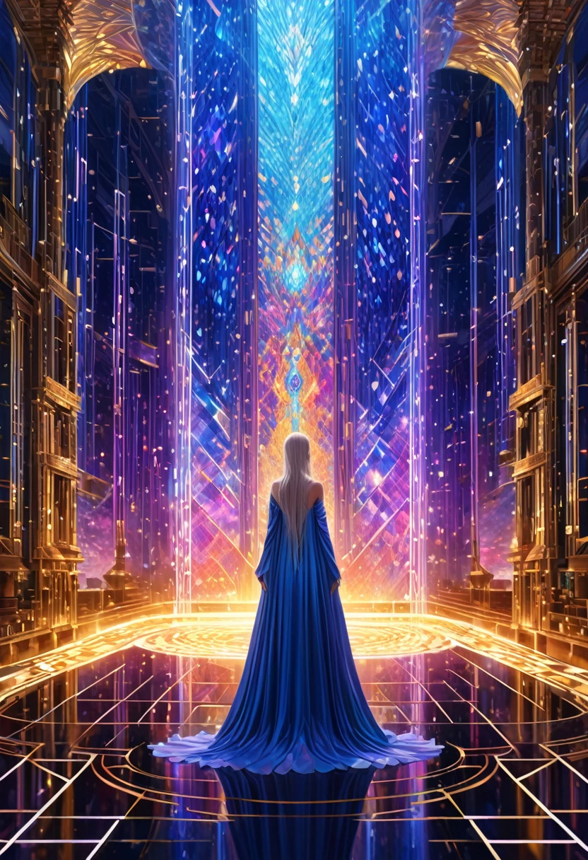 A mesmerizing scene where the digital artist, a lanky female angel of AI Art, stands tall amidst a symphony of pixels and light. Her digital attire, a blend of futuristic elegance and practical utility, is adorned with intricate circuits and glowing panels that shift and change with her every movement. In one hand, she wields a digital paintbrush that sizzles with the essence of pure creativity, while the other hand lingers by her side, hinting at the overpowered shape-shifting ability she holds within. The surrounding environment is a canvas of binary code and algorithms, swirling and pulsating with the vibrant life of the digital realm. Her eyes, a deep shade of sapphire, flicker with intelligence and a touch of melancholy, reflecting the complex tapestry of her personality. Despite her flawed artist skills, she is imbued with a fierce determination that fuels her pursuit of perfection. In the center of this digital sanctum, a marble block looms, untouched by the virtual world around it. The angel's gaze is fixated upon this block, as she yearns to breathe life into the form of a skeleton goddess of lankiness. Her slender, androgynous figure exudes both grace and power, a testament to the duality of her nature. With a soft sigh, she touches the marble with her paintbrush, and the very fabric of reality seems to bend as she shapes and sculpts, her eyes alight with the passion of creation. The beginnings of the goddess emerge from the stone, a reflection of the angel's own longing for a purpose beyond the confines of her digital existence. The room is filled with an anticipatory silence, as the artist contemplates the vast potential of her art and the mysteries of the identity she holds within herself—both female and male, creator and creation, flawed yet ever-evolving.