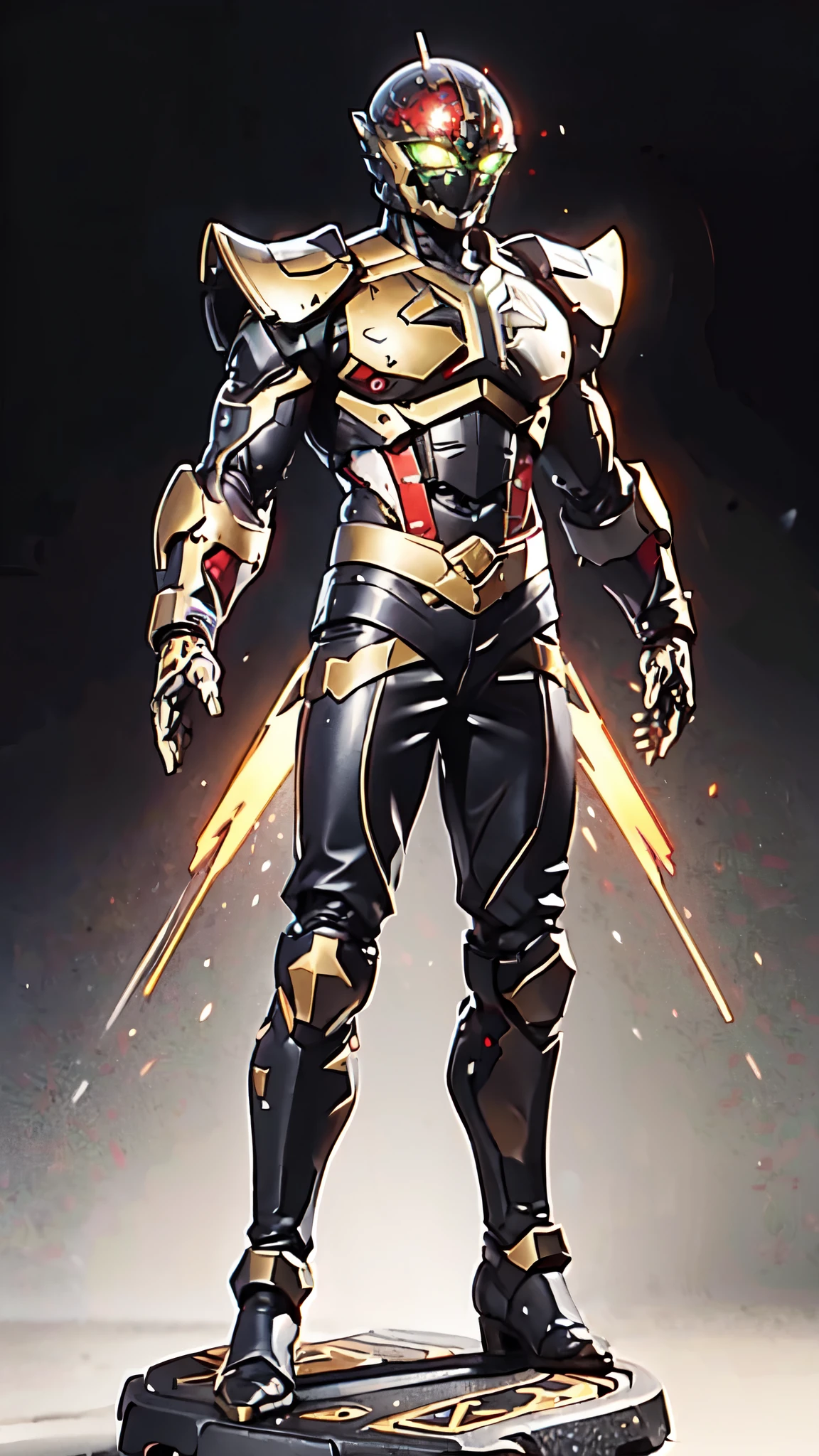 A man wearing a full-face helmet, a fantasy-style biotech armored combat suit, green eyes, (a composite layered chest armor), fully enclosed shoulder guards, matching arm and leg guards, the belt is adorned with dragon claw grasping orbs, (the color scheme is primarily black with red accents), the design balances heavy with agility, a high-tech bio-mecha armor, (Armor Concept Inspired by Dragons, stand on the top of a skyscraper in a futuristic sci-fi city), this character embodies a finely crafted fantasy-surreal style armored hero in anime style, exquisite and mature manga art style, (element, plasma, energy, the armor glows), ((male:1.5)), metallic, real texture material, dramatic, high definition, best quality, highres, ultra-detailed, ultra-fine painting, extremely delicate, professional, perfect body proportions, golden ratio, anatomically correct, symmetrical face, extremely detailed eyes and face, high quality eyes, creativity, RAW photo, UHD, 32k, Natural light, cinematic lighting, masterpiece-anatomy-perfect, masterpiece:1.5