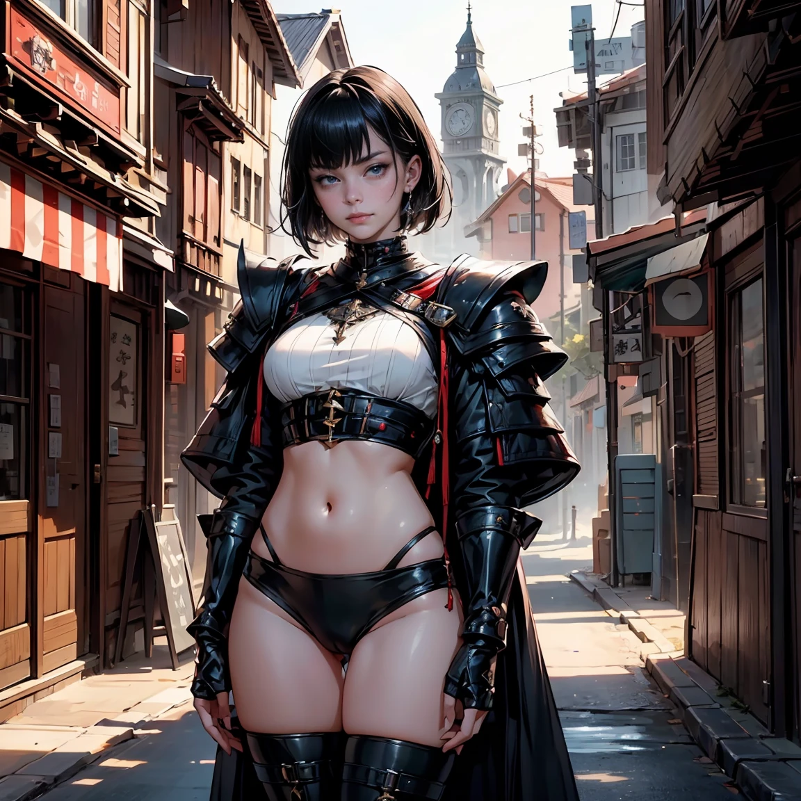 a woman, 1girl, short bob black hair, small breasts, blue eyes, fait skin, blank face, she nude, penis instead of a pussy, full body, full body, night, medieval japanese town, very sexy body, detailed face, beautiful detailed eyes, beautiful detailed lips, extremely detailed eyes and face, long eyelashes, detailed clothing, intricate details, highly detailed, photo realistic, 8k, best quality, masterpiece, cinematic lighting, dramatic lighting, vibrant colors, fantasy, digital art, concept art