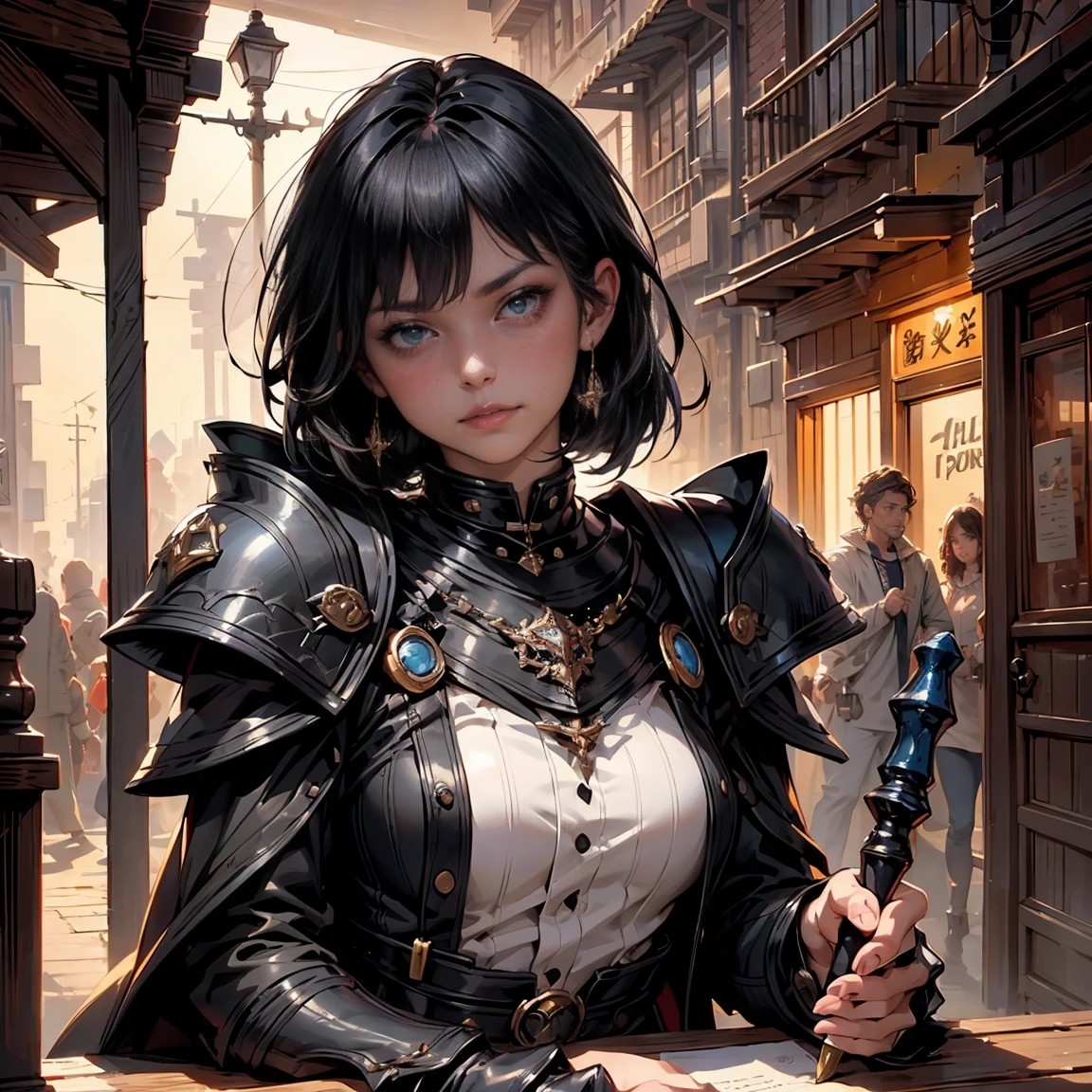 a woman, 1girl, short bob black hair, small breasts, blue eyes, fait skin, blank face, she nude, penis instead of a pussy, full body, full body, night, medieval japanese town, very sexy body, detailed face, beautiful detailed eyes, beautiful detailed lips, extremely detailed eyes and face, long eyelashes, detailed clothing, intricate details, highly detailed, photo realistic, 8k, best quality, masterpiece, cinematic lighting, dramatic lighting, vibrant colors, fantasy, digital art, concept art