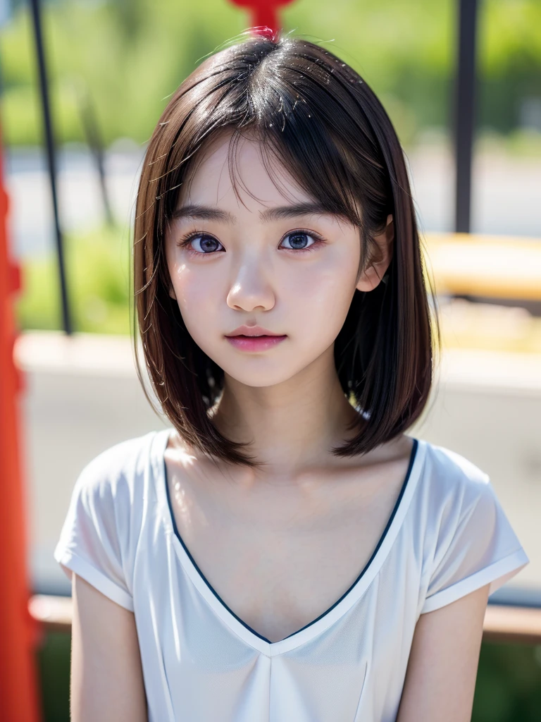 12 years old, (japanese Famous idol:1.4) (1cute girl:1.4) (very young face:1.4) best quality, face focus, soft light, ultra high res, (photorealistic:1.4), RAW photo, 1japanese girl, solo, cute, (pupil, lights in the eyes), detailed cute face, (small chest),(high resolution detail of human skin texture), Damask Shirt Dress, (portrait)