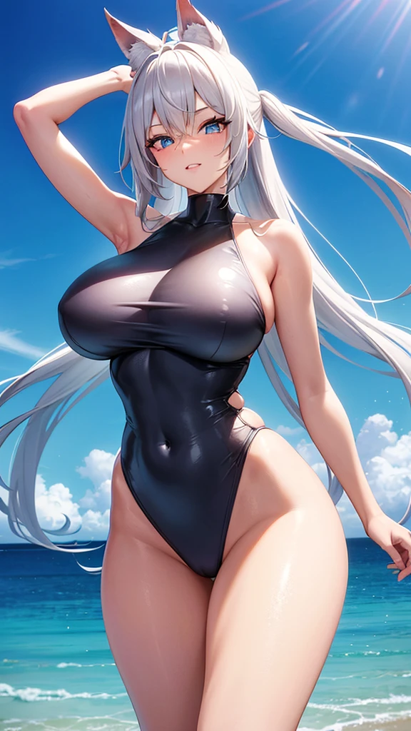 Create a hyper-realistic anime cartoon style 3D image of a beautiful girl with a toned fitness body, voluptuous and perfectly detailed blue eyes, flirtatious and sexy attitude, bathed in the sun dressed in sensual pastel-colored lenses with all its details in a vibrantly colored room environment applies intense microparticle techniques in all colors the image must be perfectly detailed and great with great dynamic poses applies HDMI technologies, 300 dpi and full definition 