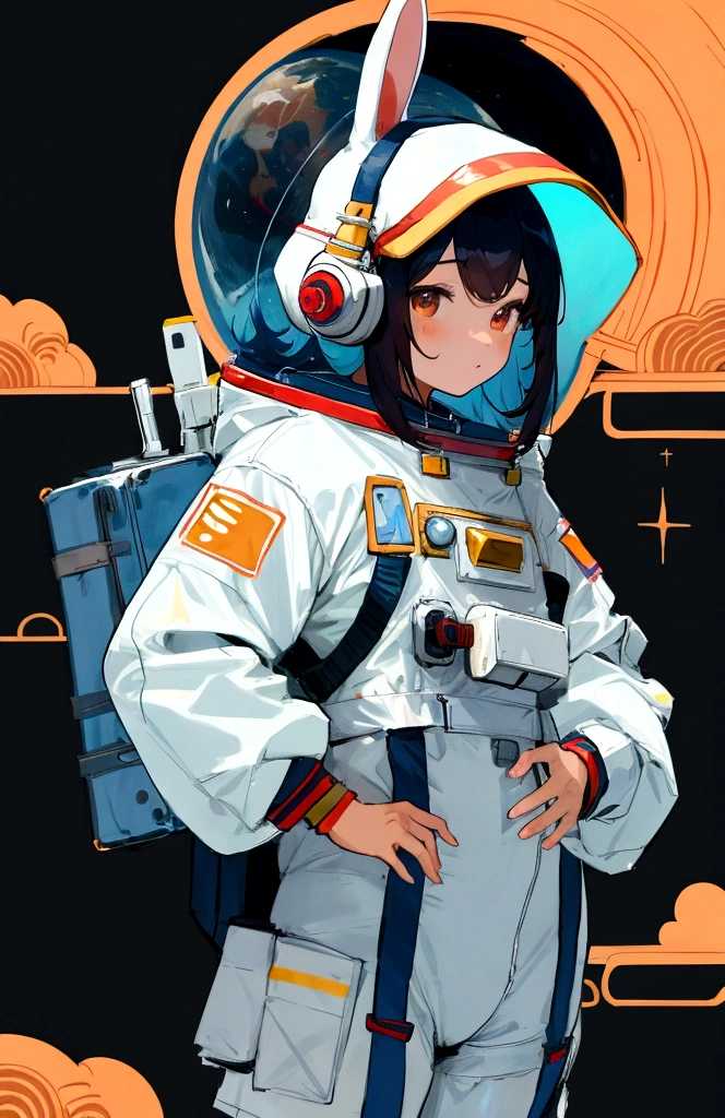 Astronaut and sexy rabbit girl looking ahead asian