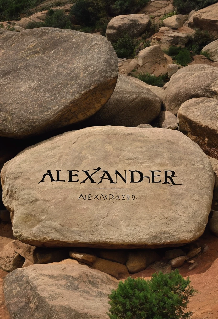 Image of the name Alexander on a rock 