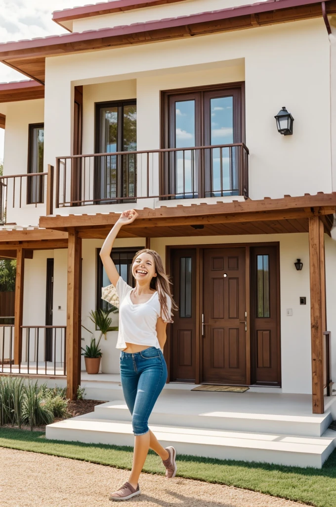 Create a happy girl showing her new house