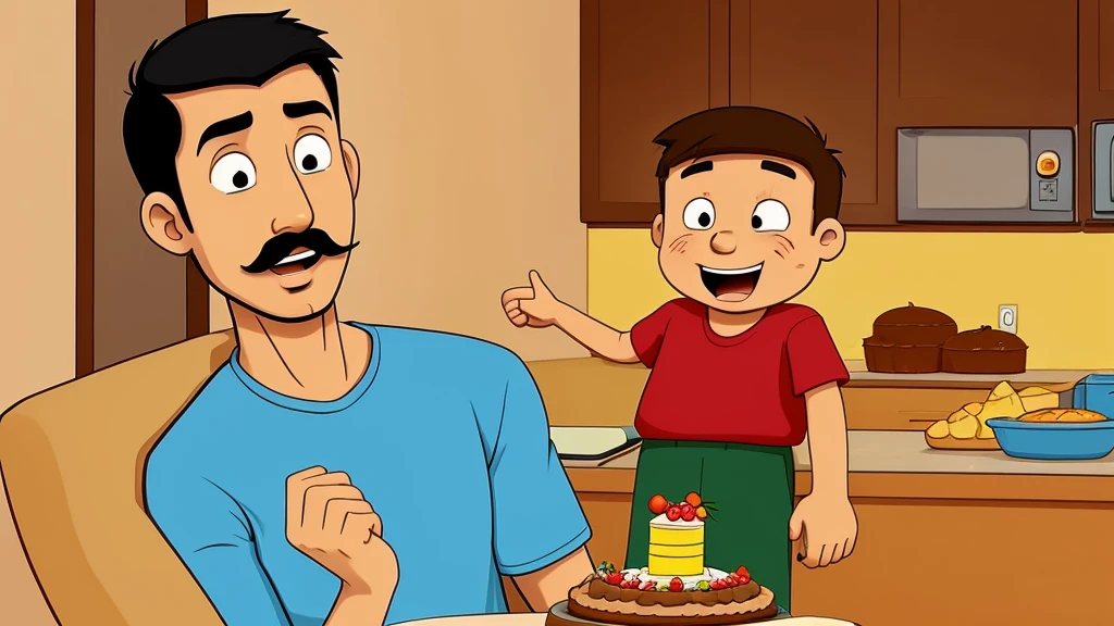 Poor father's son encountered while bringing a cake, cartoon image 