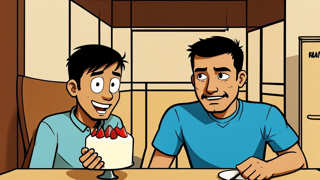 Poor father's son encountered while bringing a cake, cartoon image