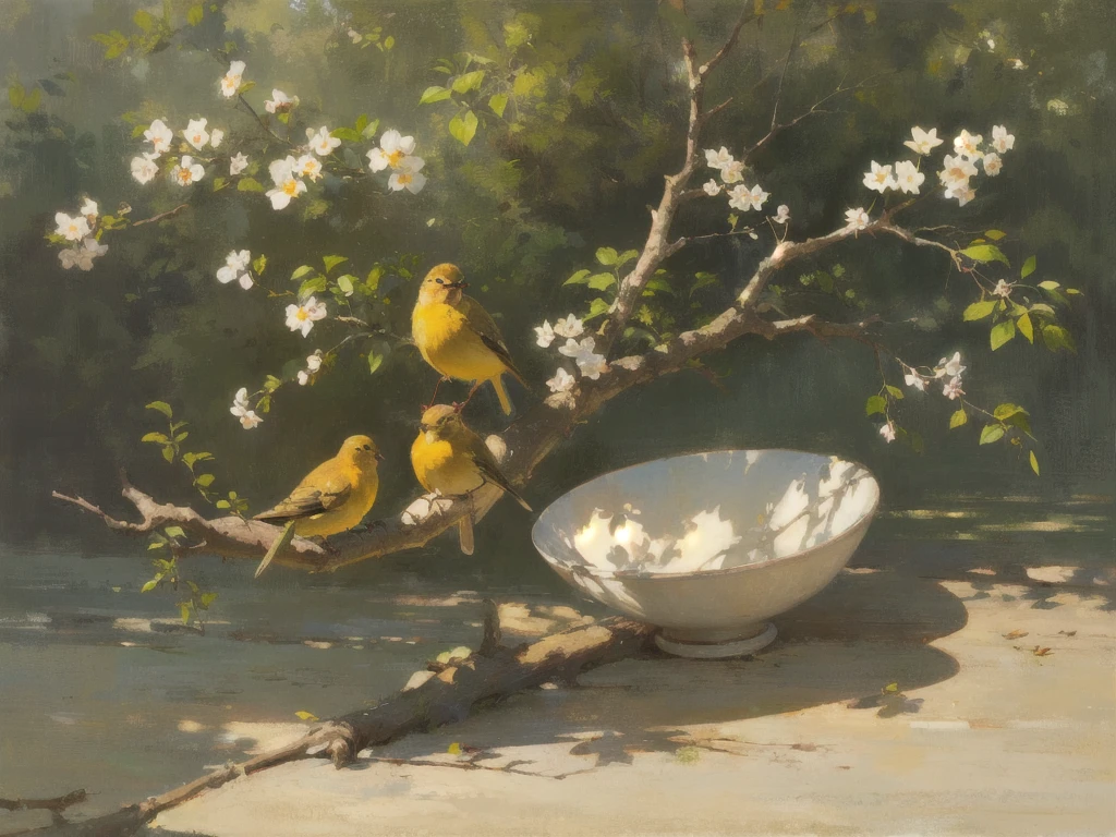 realistic, (best quality, masterpiece:1.3),Finch, branch,still_life, nature light
