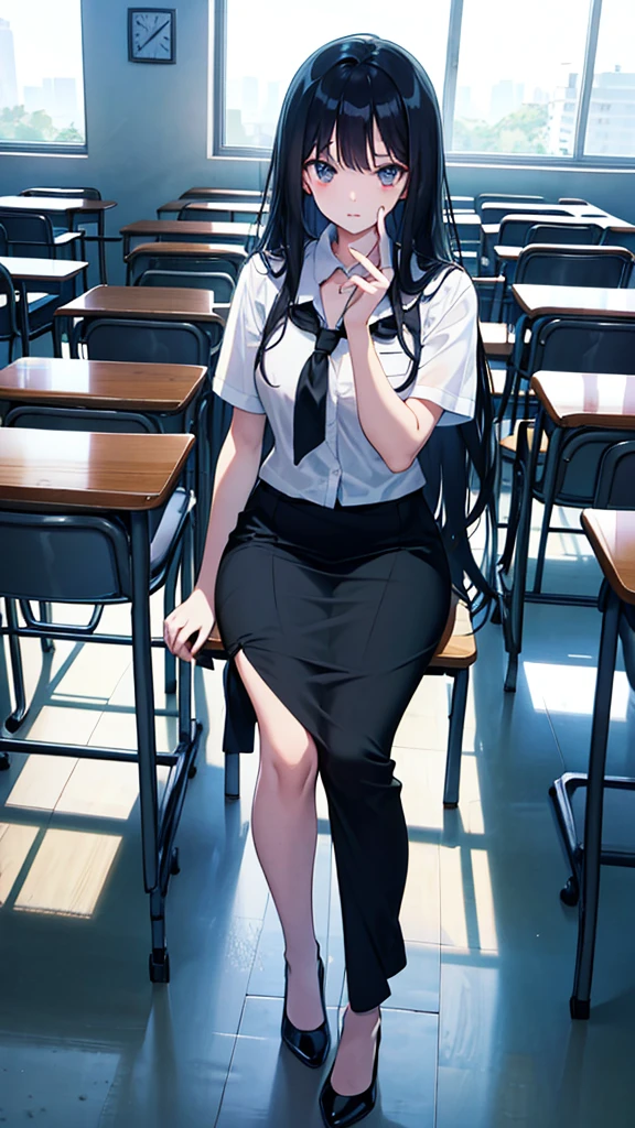 , long black hair, patricinha , local: class room