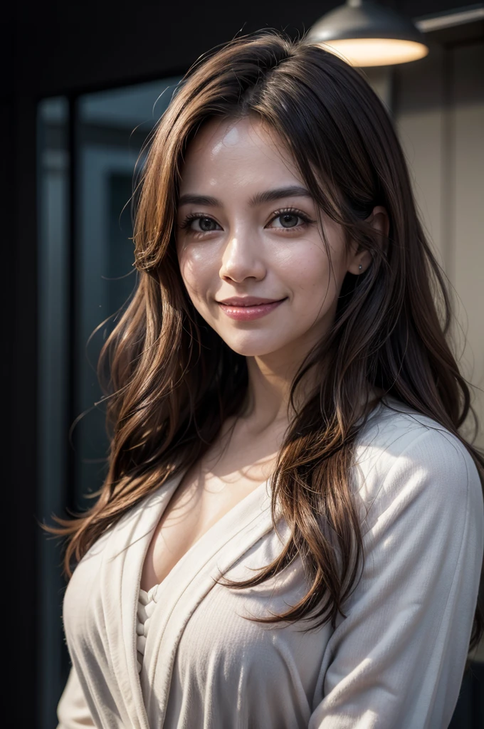 create an image of an executive secretary from one of the biggest specialists in the Brazilian real estate market, streaked hair, curly hair, light smile, cinematic lighting, highres, high quality, super detail