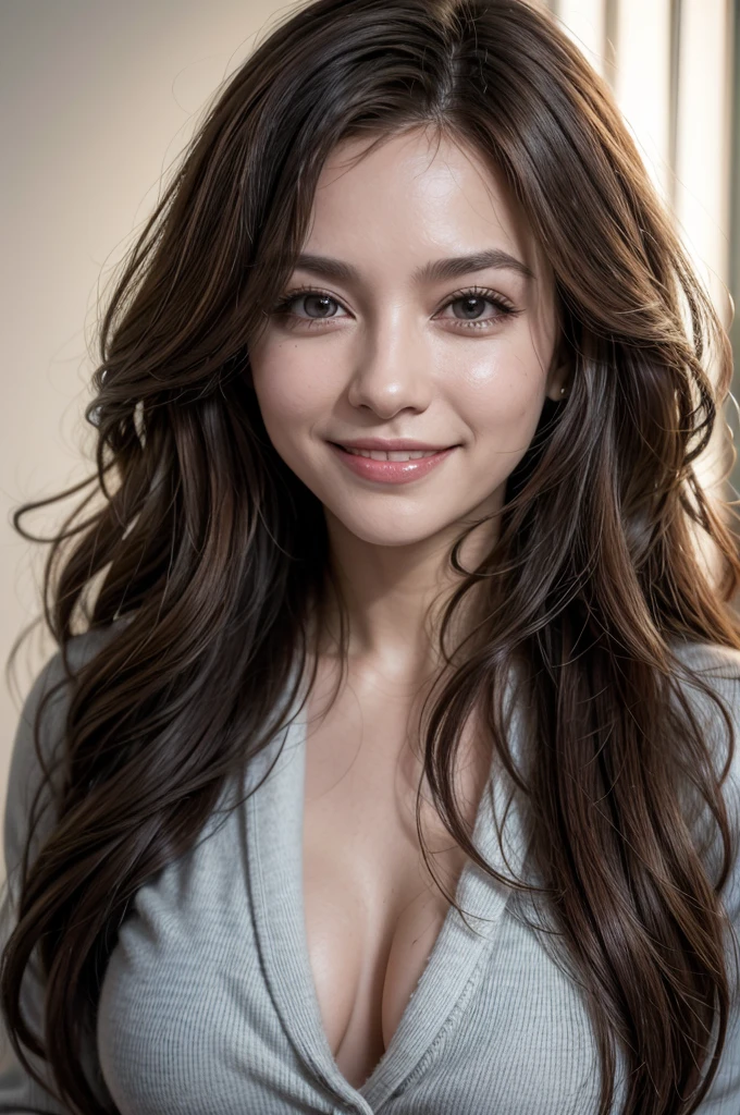 create an image of an executive secretary from one of the biggest specialists in the Brazilian real estate market, streaked hair, curly hair, light smile, cinematic lighting, highres, high quality, super detail