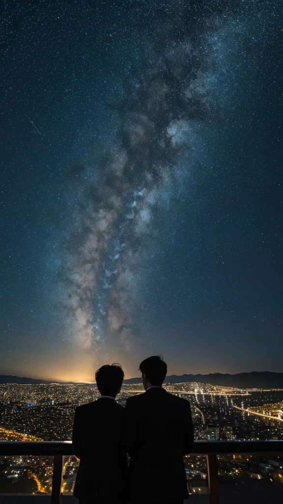 Starry sky, Nagasaki night view, back view of men and women　
