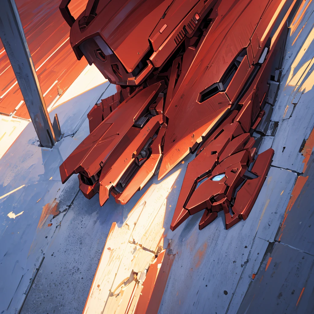 A red humanoid mecha made of steel,There is no one in the picture,A huge mecha shining with golden light,((Pure white background))