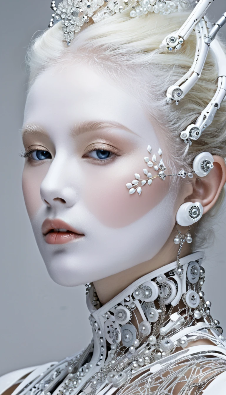 robot, mandelbrot, cellular automata, human face, extremely white face powder, heavy make-up, pixiv, hd, hq, 5d, hyper-realistic