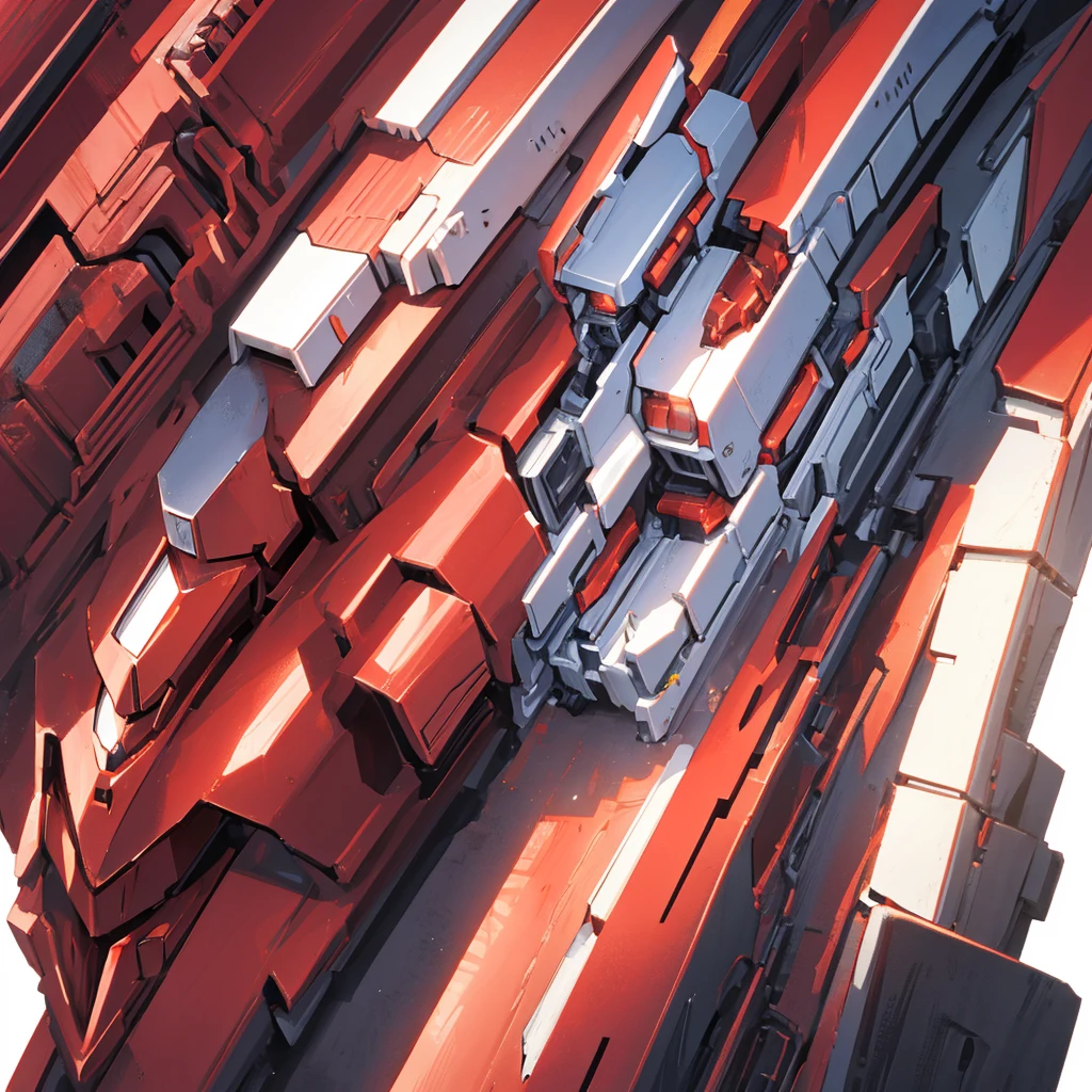 A red humanoid mecha made of steel,There is no one in the picture,A huge mecha shining with golden light,((Pure white background))