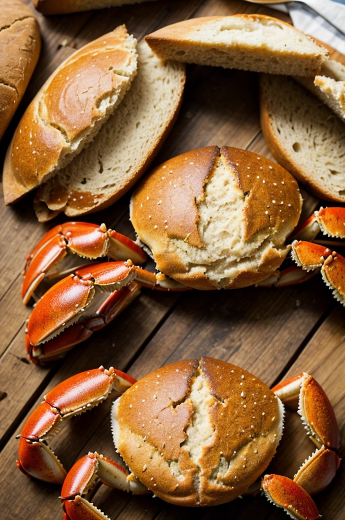 Crabs grabbing bread 