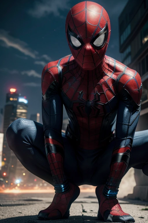 Create a Spider-Man Suit, with sky blue rims of eyes, with black colors with red and gold lines.
egyptian type, original AI