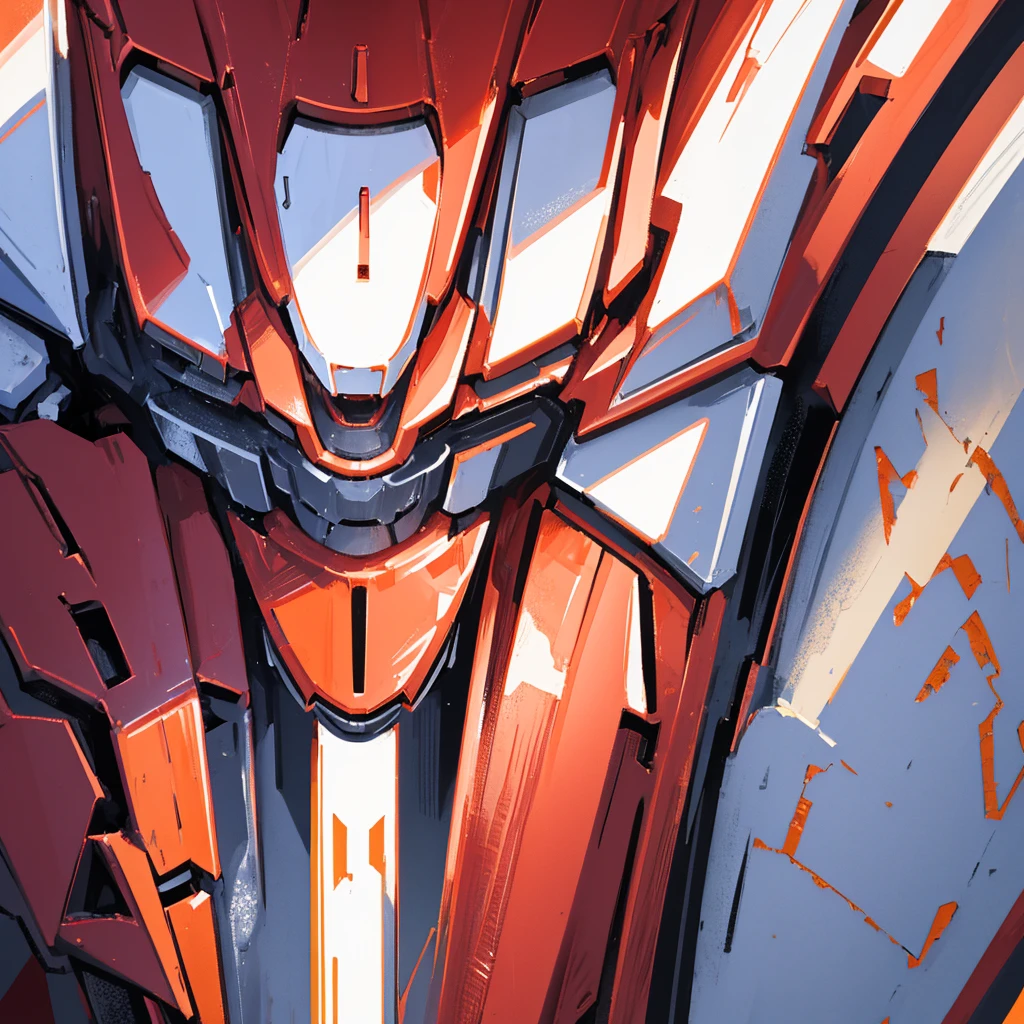 A red humanoid mecha made of steel,There is no one in the picture,A huge mecha shining with golden light,((Pure white background))