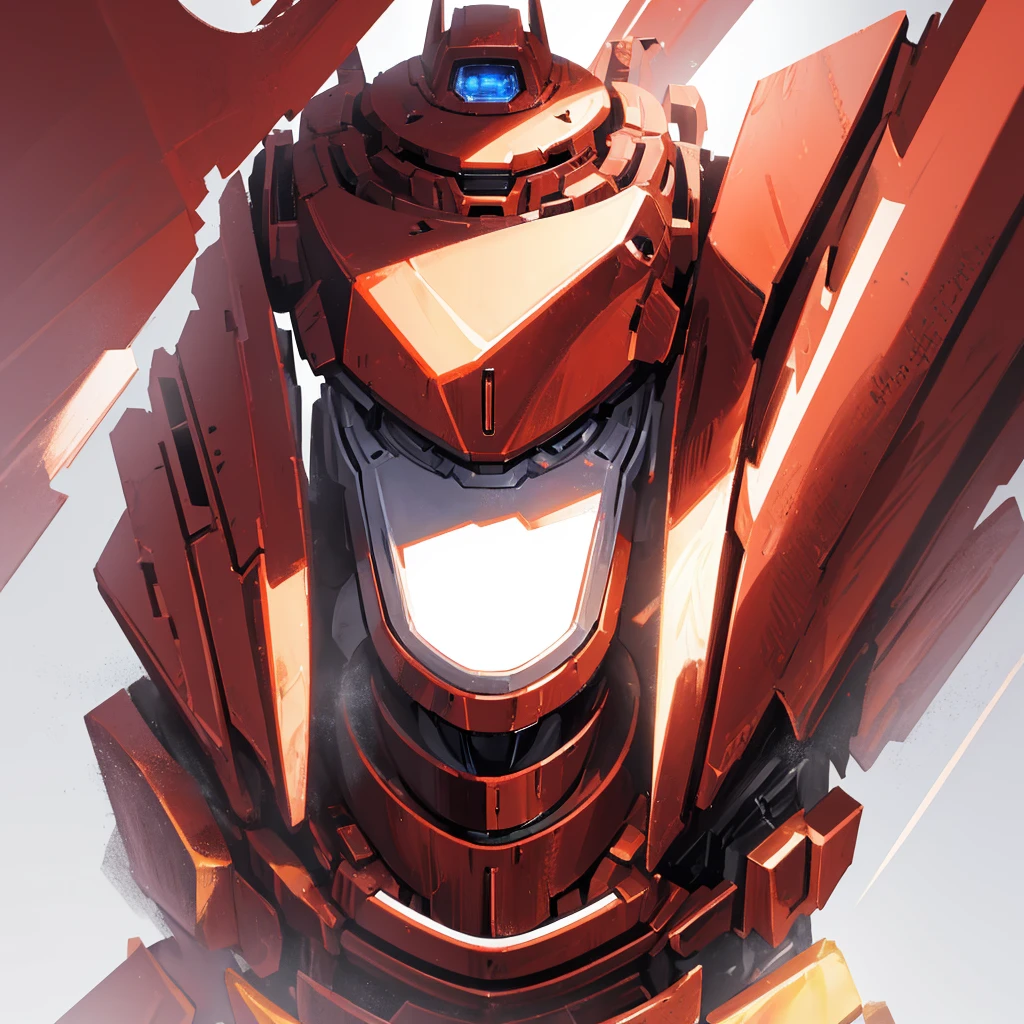 A red humanoid mecha made of steel，There is no one in the picture，A huge mecha shining with golden light，((Pure white background))