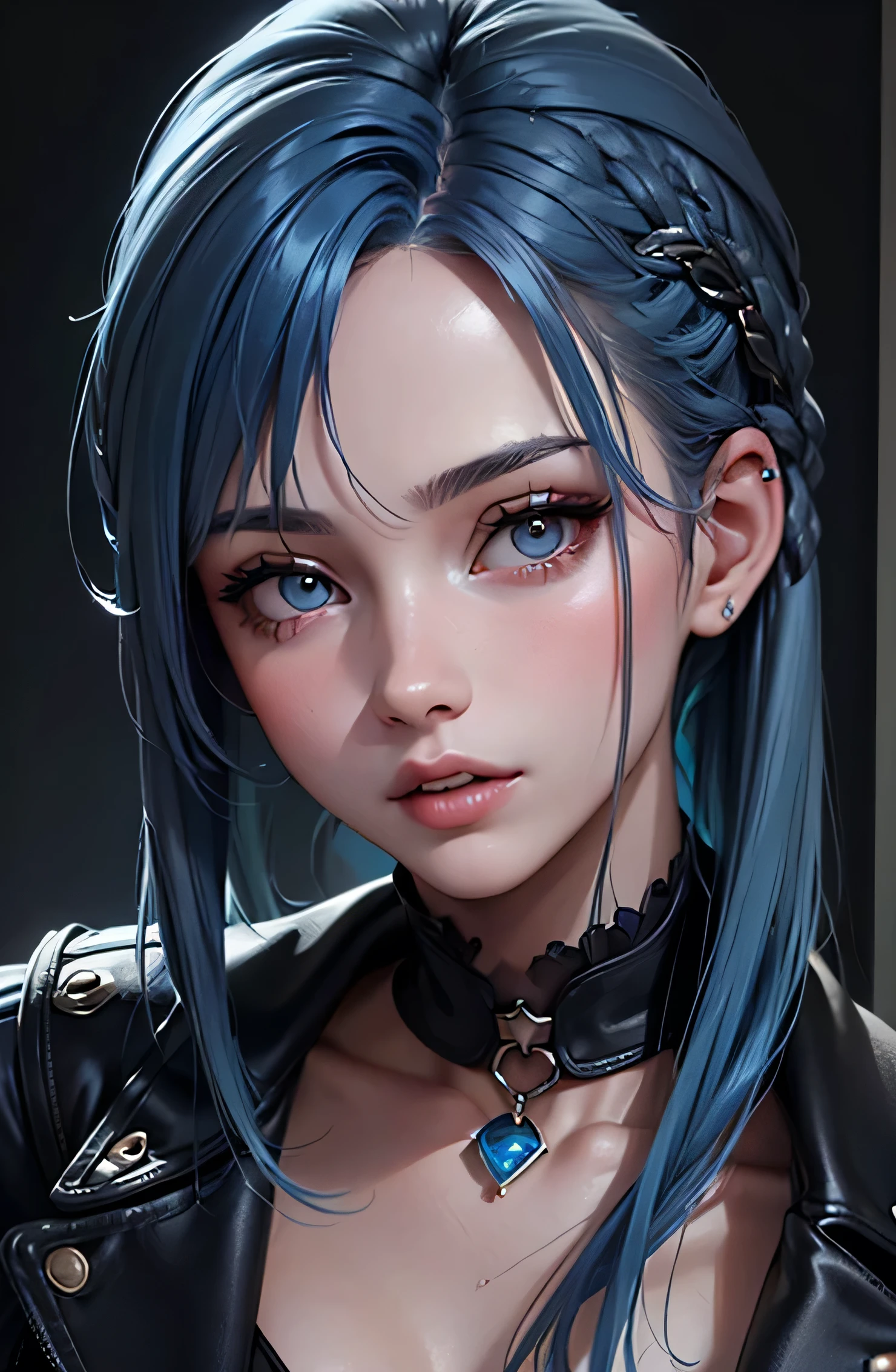 fashion model 25 years old, (((blue hair ))),[[[[closeup]]]], [[[[chest]]]], [[[[neck]]]], [[[[shoulders]]]], perfect eyes, perfect iris, perfect lips, perfect teeth, perfect skin, soft front light, glow, HDR, (muted colors:1.2)