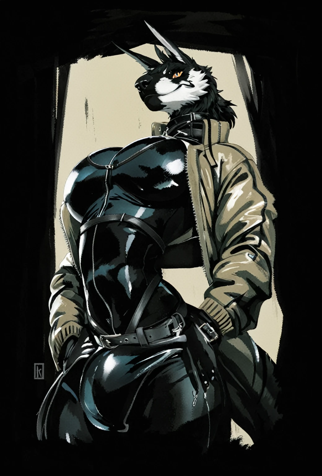 Sergal like creature, fur, latex, straps