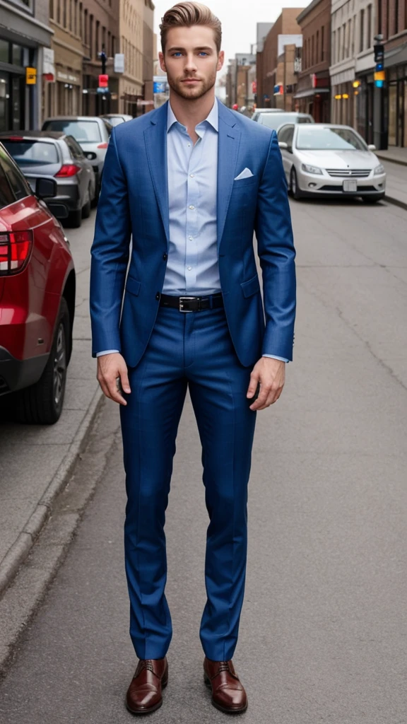 Generate a picture of a beautiful men with blue eyes, full size picture, top to bottom, 4k, head full body picture, standing in canada streets, realistic