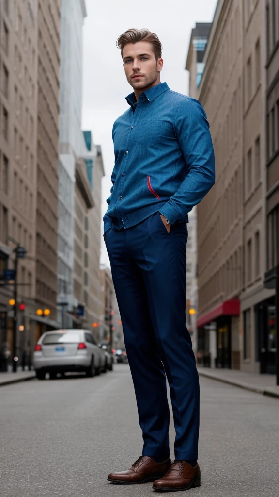 Generate a picture of a beautiful men with blue eyes, full size picture, top to bottom, 4k, head full body picture, standing in canada streets, realistic
