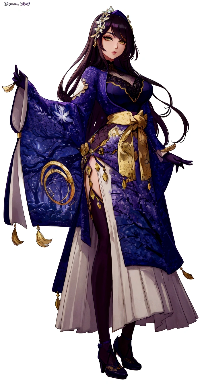 a beautiful woman with wisteria trees behind her during a full moon