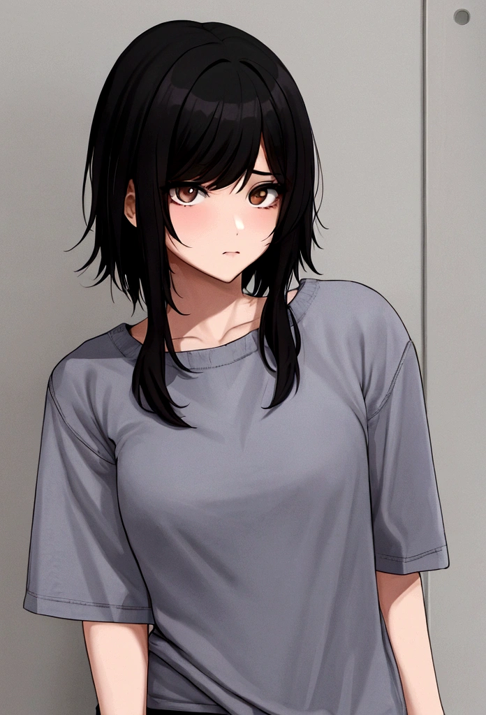 1 girl, emo, de cabelo ruivo, wearing short, casual stay-at-home clothes.