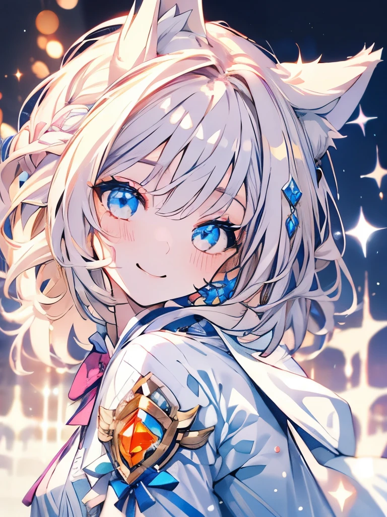 Masterpiece、Delicate expressiveness、A girl around 10 years old、Sparkling eyes、Cat ear、smile、Shining Background、bright