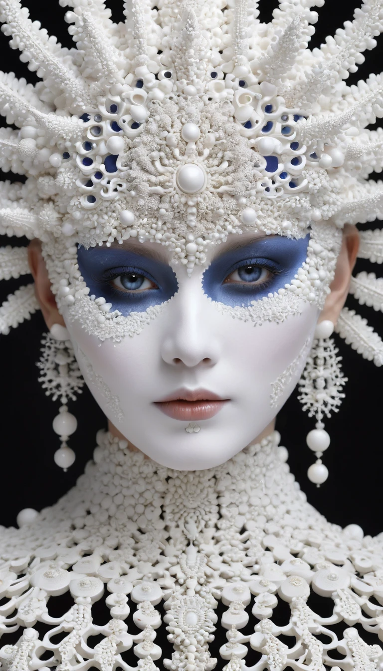robot, mandelbrot, cellular automata, human face, extremely white face powder, heavy make-up, pixiv, hd, hq, 5d, hyper-realistic
