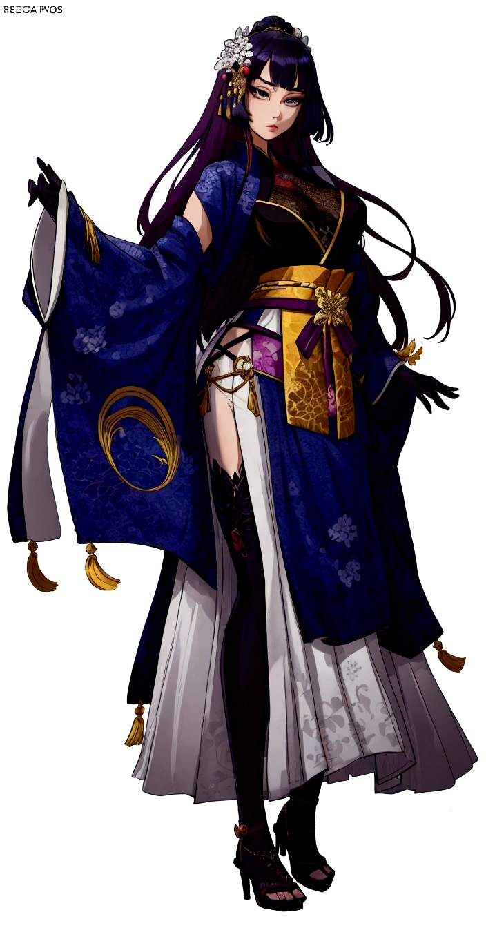 a beautiful woman with her hands hidden inside her kimono sleeves
