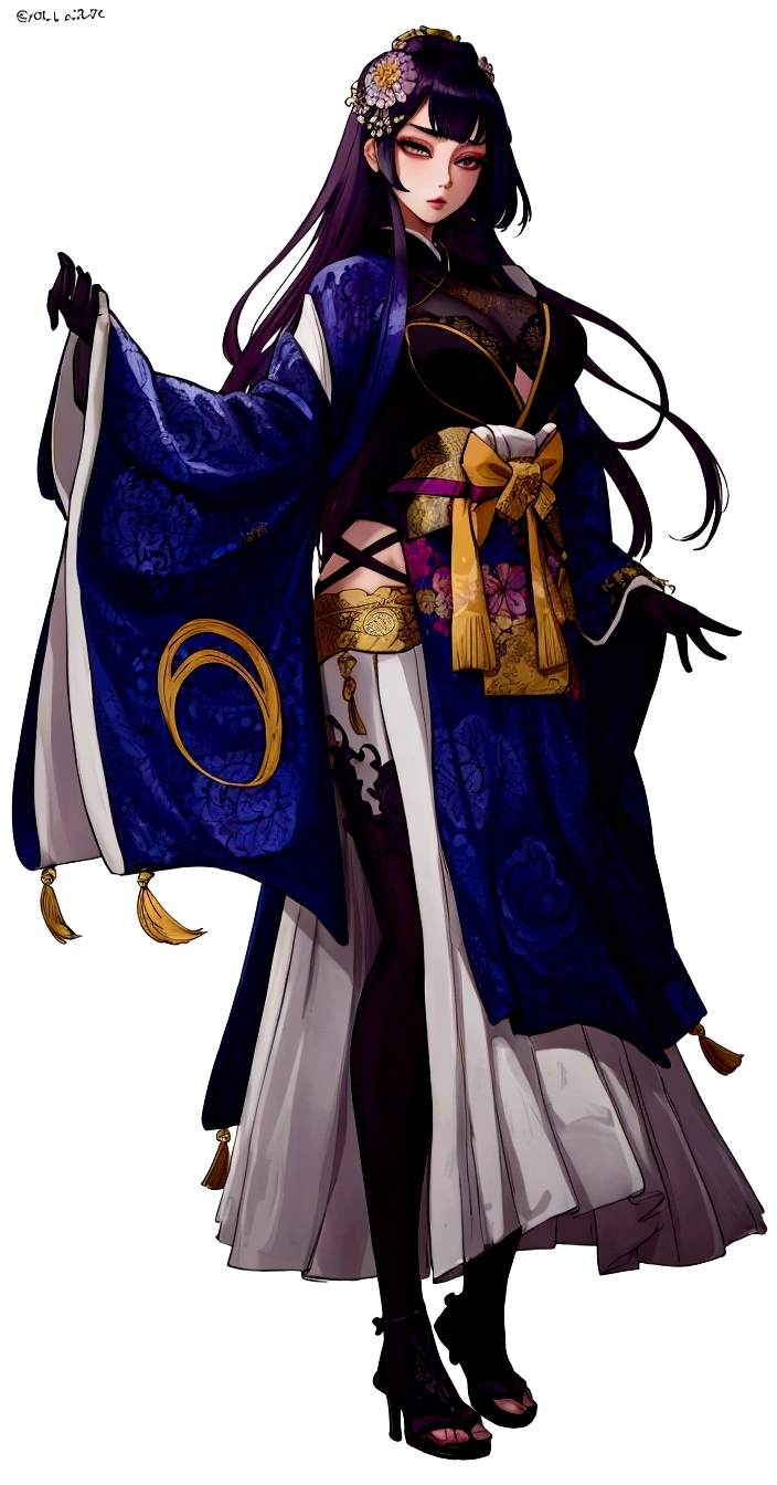 a beautiful woman with her hands hidden inside her kimono sleeves