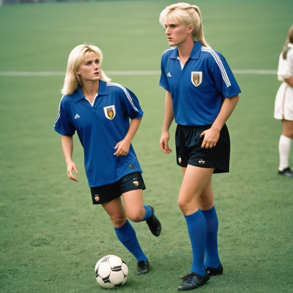 A blonde football player from a national team with the blue uniform and black shorts from the 90s