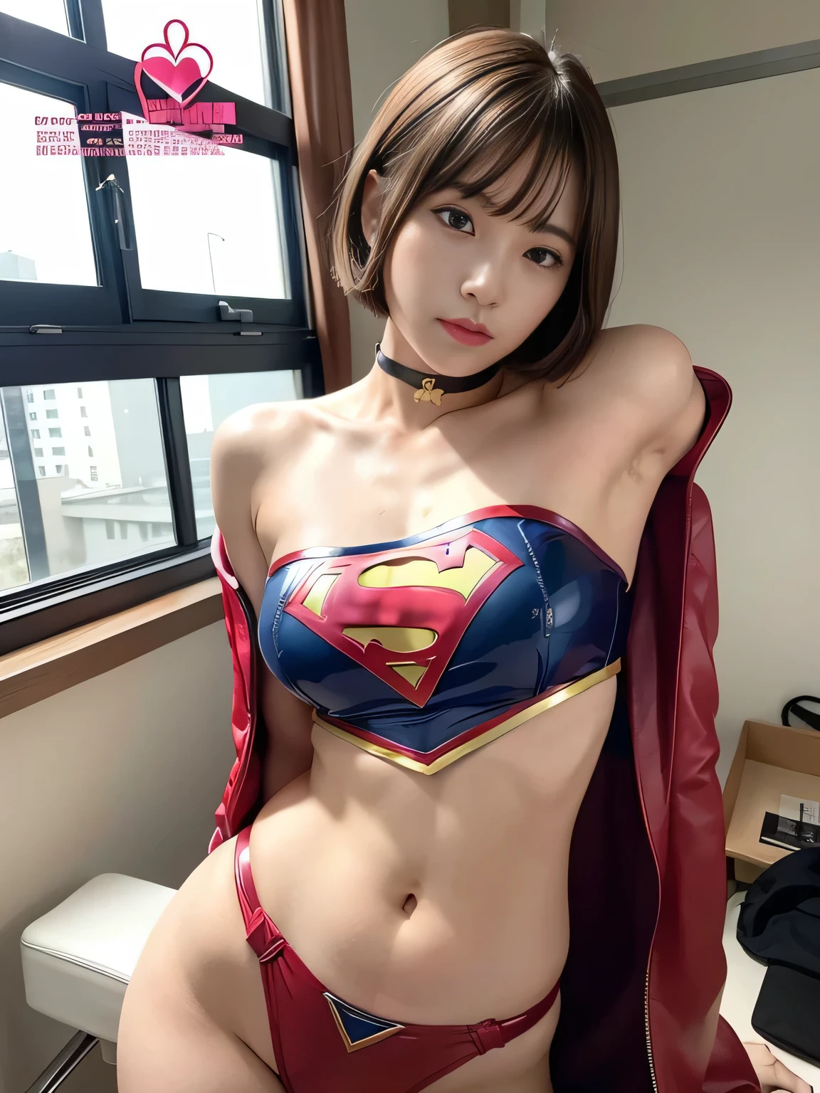 masterpiece、Enamel Supergirl Costume、Short Hair、Hospital operating table、Crisis situation、Big and ample breasts、looking at the camera、Shiny、Off the shoulder、choker、Long sleeve、exy poses to seduce、Sweaty skin、Model Body Type、Alluring、charm、Enchanting、Abused、test subject、victim、Wild、Photorealistic、latex、Expose your belly、athlete、Racing Bloomers、Photo magazine cover、Red cloak、Armpit Show、
