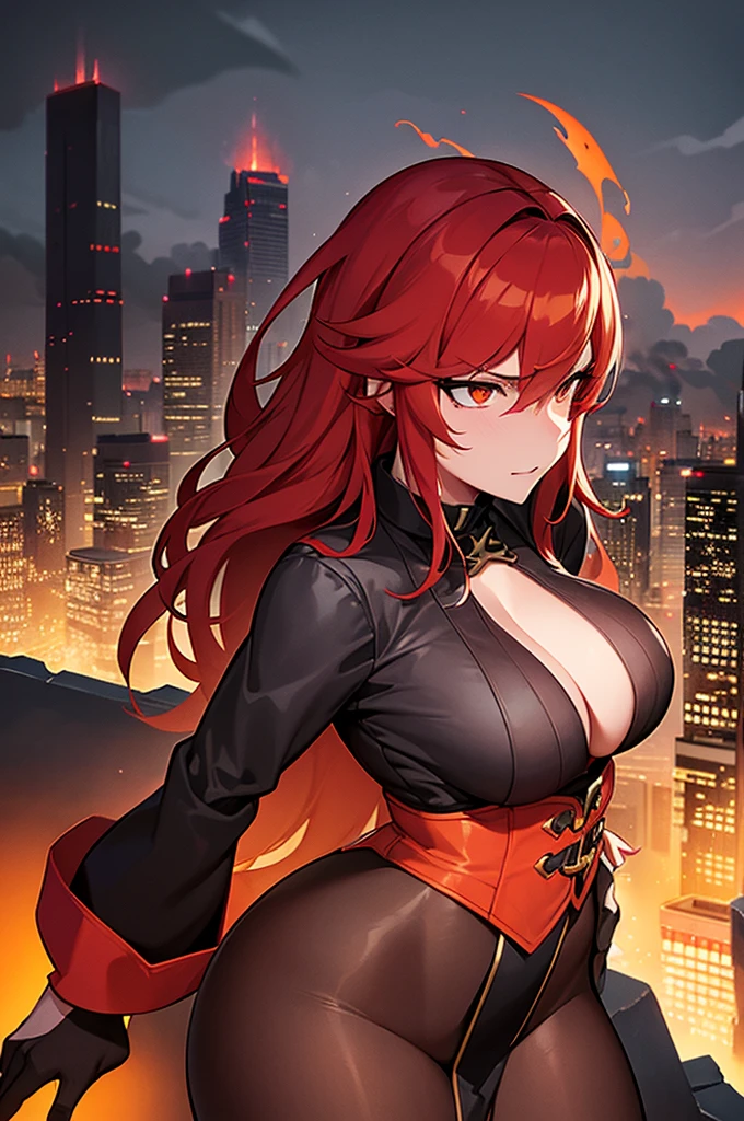 Content:
A giantess with red hair and massive curves is towering over a city. She uses her curves to destroy buildings, a sadistic look on her face as smoke fills the air.
Medium:
Digital art, anime-style illustration.
Style:
Inspired by kaiju movies and giantess fantasy art. Emphasis on dramatic destruction and the power of the giantess.
Lighting:
Intense, dramatic lighting with the cityscape illuminated by fires and the setting sun, casting long shadows and creating a sense of chaos.
Colours:
A palette dominated by fiery reds, oranges, and the dark greys of smoke and destruction. Highlights on the giantess’s red hair and curves to make her stand out against the smoky background.
Composition:
A wide-angle shot capturing the giantess towering over the city. Buildings crumble under the force of her curves, and smoke billows into the sky. Her sadistic expression is clearly visible, adding to the sense of menace. The foreground includes destroyed buildings and fleeing people, enhancing the scale and impact of the scene.